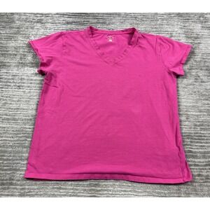 Blue Mountain T-Shirt Women Large Pink V-Neck Short Sleeve Cotton Blend Basic